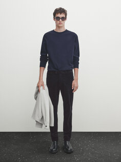 Вельветовые брюки чинос приталенного кроя Massimo Dutti, темно-синий