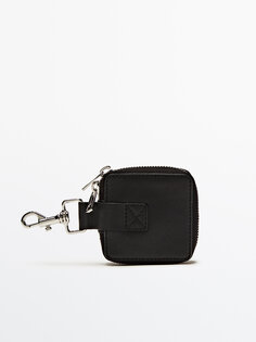 Квадратный кожаный кошелек на молнии Massimo Dutti, черный