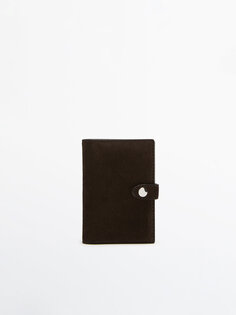 Кожаный кошелек с замшевым кожей Massimo Dutti, бледный охра