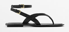 Сандалии Massimo Dutti Leather With Stitched Insoles, черный
