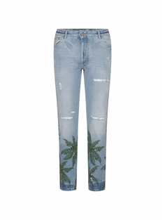 Прямые джинсы с рваным эффектом Palm Angels