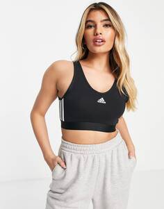 Черный укороченный топ с 3 полосками adidas Sportswear Essential