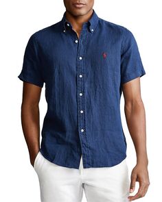Льняная рубашка классического кроя с короткими рукавами Polo Ralph Lauren