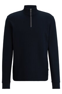 Лонгслив Boss Long-sleeved Slim-fit Cotton With Zip Neck, темно-синий