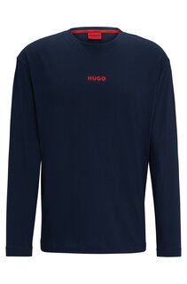 Пижамная футболка Hugo Relaxed-fit In Stretch Cotton With Logo, темно-синий