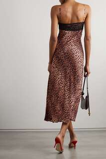RIXO платье миди из крепа с леопардовым принтом и кружевом Attiya, леопардовый принт