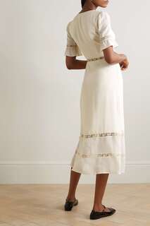 REFORMATION + NET SUSTAIN Платье миди из жоржета Woodson с кружевной отделкой и оборками, белый