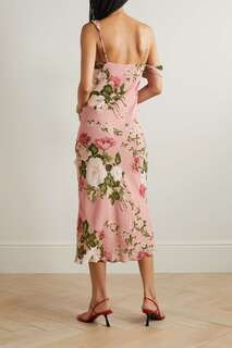 REFORMATION асимметричное платье миди из жоржета Reya с открытыми плечами и цветочным принтом, розовый