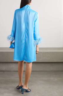 SLEEPER + NET SUSTAIN Party Shirt атласное платье с отделкой перьями, бирюзовый