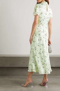 SELF-PORTRAIT платье миди из крепдешина с цветочным принтом и перекручиванием спереди, зеленый