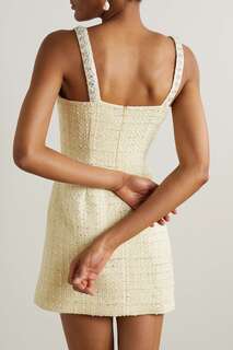 SELF-PORTRAIT Украшенное мини-платье из твида с эффектом металлик и вырезами, желтый