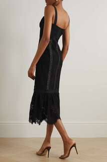 SELF-PORTRAIT Платье миди из гипюра с кружевом и оборками, черный