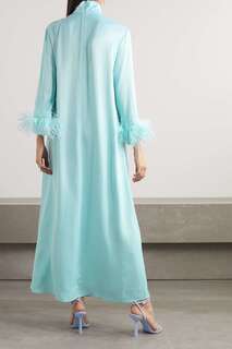 SLEEPER + NET SUSTAIN платье макси из крепа с высоким воротником и отделкой перьями, синий