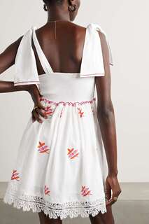 WAIMARI Ximena платье мини с вышивкой из хлопка и вуали с отделкой крючком, белый