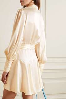 ZIMMERMANN Платье мини с запахом из шелкового атласа и оборками, кремовый