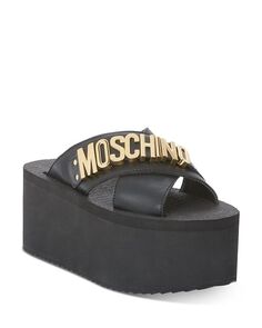 Женские шлепанцы с перекрестными ремешками на платформе Moschino