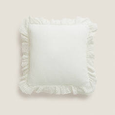 Чехол на подушку Zara Home Embroidered Ruffle Trims Cushion Cover, кремово-белый
