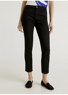 Черные женские узкие брюки с высокой талией United Colors of Benetton