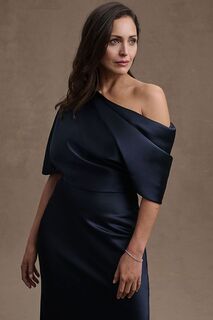 Платье Amsale Pryce атласное с открытыми плечами, темно-синий