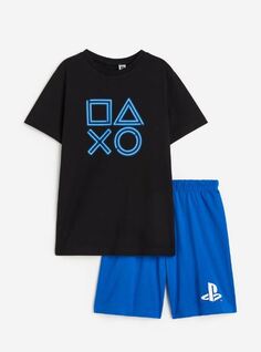Пижамный комплект из футболки и шорт H&amp;M PlayStation Pajama Set, черный/синий H&M