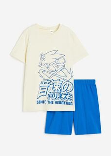 Пижамный комплект из футболки и шорт H&amp;M Sonik Hedgehog Pajama Set, белый/голубой H&M