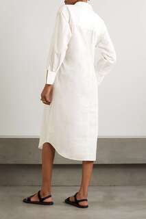 APIECE APART + NET SUSTAIN Molto платье-рубашка миди со сборками из органического хлопка и поплина с поясом, кремовый