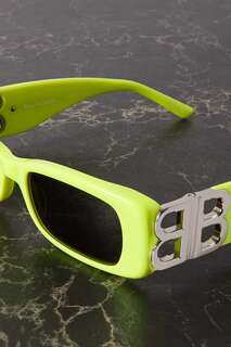 BALENCIAGA EYEWEAR Солнцезащитные очки Dynasty BB в квадратной оправе из неонового ацетата и серебра, желтый