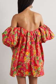 CAROLINE CONSTAS Платье мини с открытыми плечами Palmer из хлопкового поплина с цветочным принтом, красный