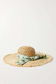 ERDEM Шляпа от солнца из рафии с цветочным принтом и хлопковой отделкой, песочный