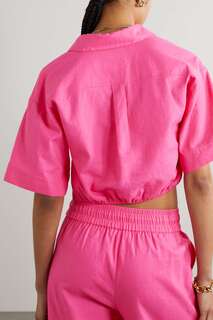 FRAME Укороченная рубашка из смесового льна с закрученным спереди, розовый