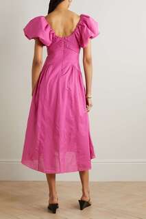 FRAME Асимметричное платье миди из фактурного хлопка со сборками, розовый