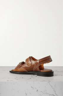 GANNI Кожаные сандалии с ремешком на пятке и отстрочкой, коричневый