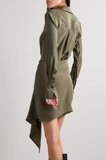 GAUGE81 Платье мини-рубашка Gravia из шелкового крепдешина с запахом и драпировкой, армейский зеленый