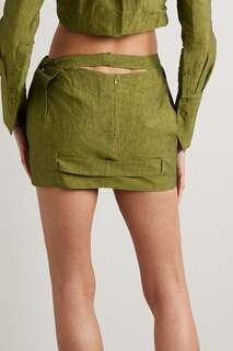 GAUGE81 Мини-юбка Valka из смесового льна и хлопка с вырезами, зеленый