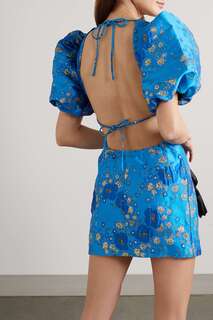 GANNI Платье мини с открытой спиной из переработанного клоке с эффектом металлик, синий