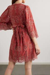 HANNAH ARTWEAR + NET SUSTAIN Платье мини Riley с завязками спереди и вышивкой бродери англез, красный