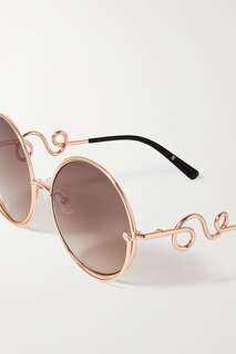 LINDA FARROW EYEWEAR + солнцезащитные очки Bea Bongiasca в круглой оправе цвета розового золота, коричневый