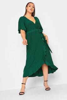 Платье-конверт London с рюшами Yours, зеленый