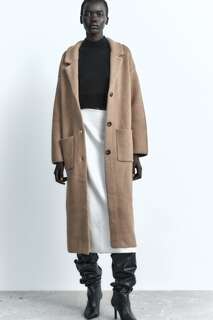 Фактурное трикотажное пальто ZARA, коричневый