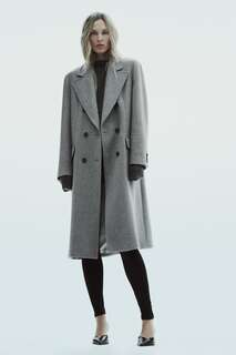Длинное пальто из смесовой шерсти ZARA, серый