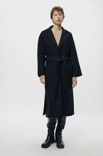 Шерстяное пальто manteco со шлицами ZARA, черный