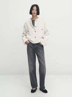 Короткая куртка с стектурными плечами Massimo Dutti, кремовый