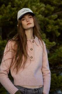 Шерстяной вязаный свитер-поло ZARA, розовый