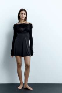 Короткое кружевное платье ZARA, черный