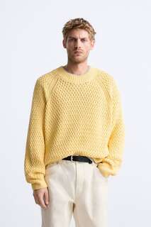 Фактурный хлопковый свитер ZARA, желтый