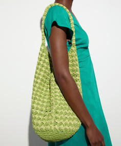 Плетеная сумка-хобо Oysho, зеленый