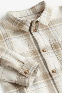 Бархатная рубашка из хлопка H&amp;M, бежевый H&M