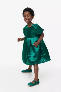 Атласное платье с пышными рукавами H&amp;M, зеленый H&M