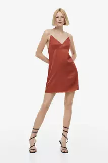Атласное платье со стразами H&amp;M, красный H&M