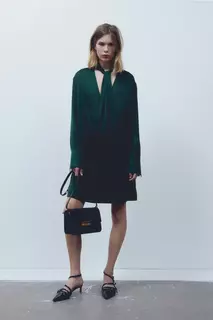 Атласное платье на шнуровке H&amp;M, зеленый H&M